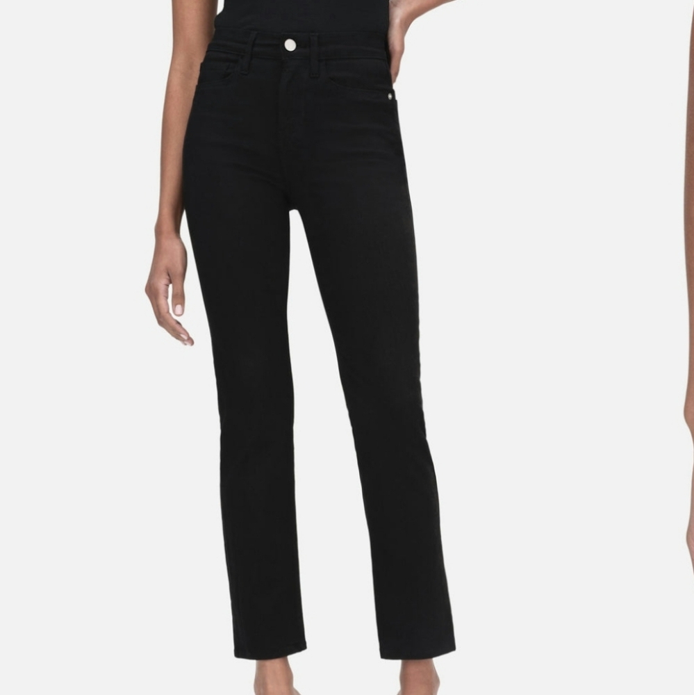 Frame Le High Straight Crop Length Black Jeans Size: 30